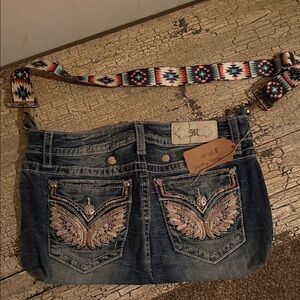 Embroidered Denim Crossbody Bag